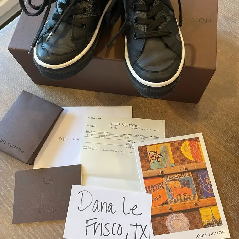 Louis Vuitton Boys Black Damier Designer Sneakers Shoes Youth size 12